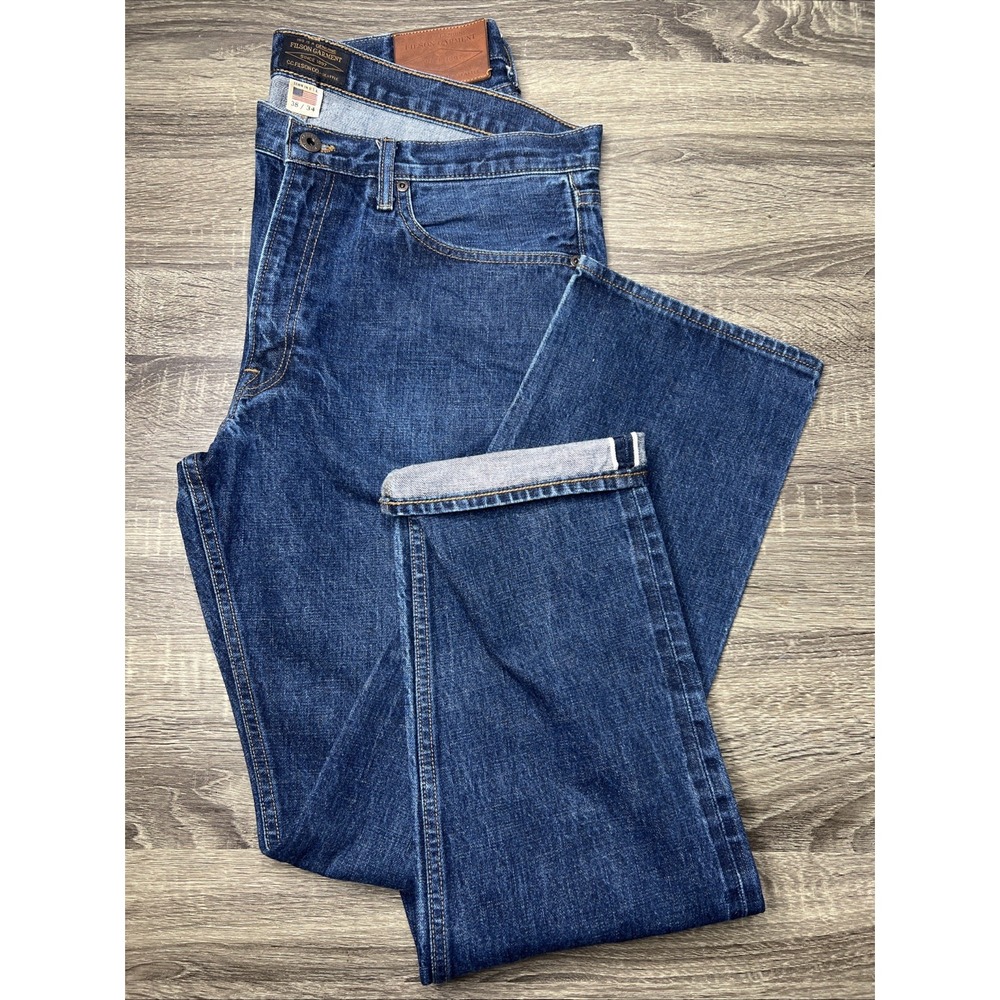 FILSON Selvedge Jeans Raw Indigo Men's 38x34 Made In USA Denim Dark Wash